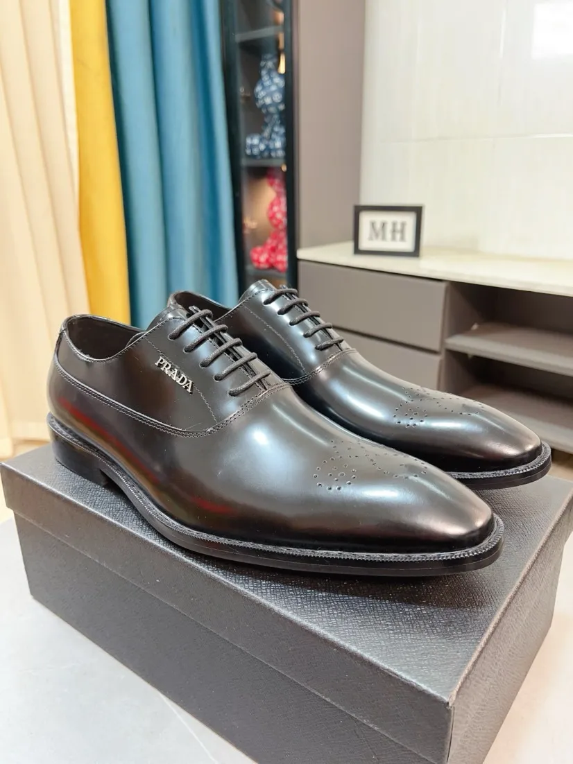 Men's shoes 💰540🌹🌹【PRADA Leather Shoes】Top purchasing agent Original imported Italian custom cowhide leather surface, fully imported water-dyed breathable cowhide lining, original factory special molded sole super comfortable, size: 38-44